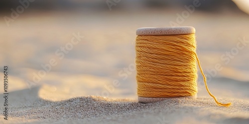 Yellow Thread Spool on Sandy Beach