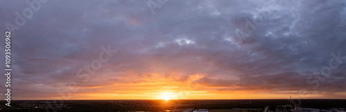 Amazing evening skyscape. Sunset sky with bright colorful clouds