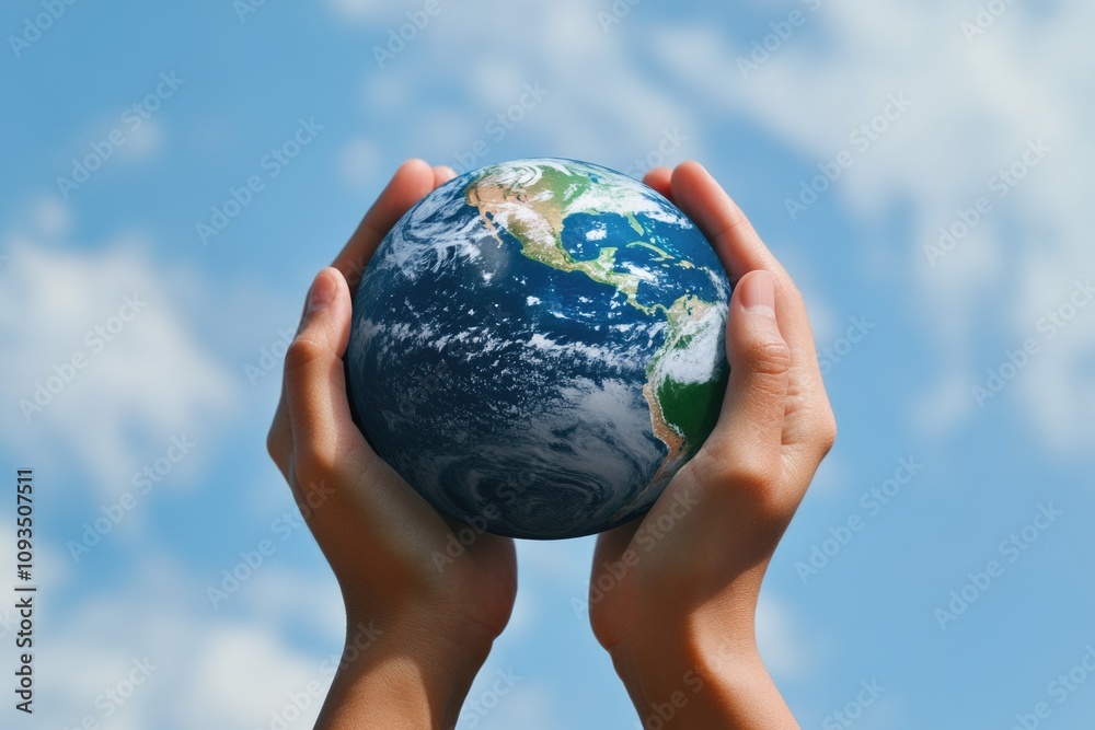 A person grasping a small representation of the Earth, conveying a sense of responsibility and care for our planet A person grasping a small representation of the Earth, conveying a sense of responsibility and care for our planet