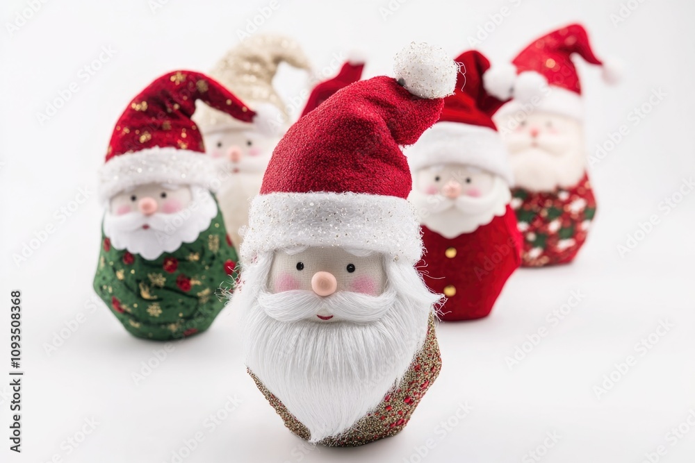 A collection of Santa Claus figurines posed together, great for holiday decorations and gifts A collection of Santa Claus figurines posed together, great for holiday decorations and gifts