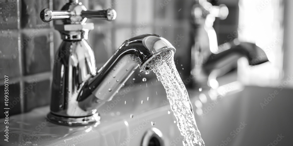 © Fotograf - A close-up shot of a faucet with water flowing out