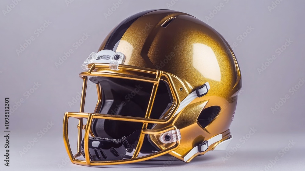 A single football helmet sitting on a clean white surface A single football helmet sitting on a clean white surface