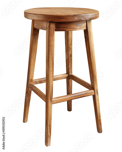 wooden bar stool with round seat and four legs