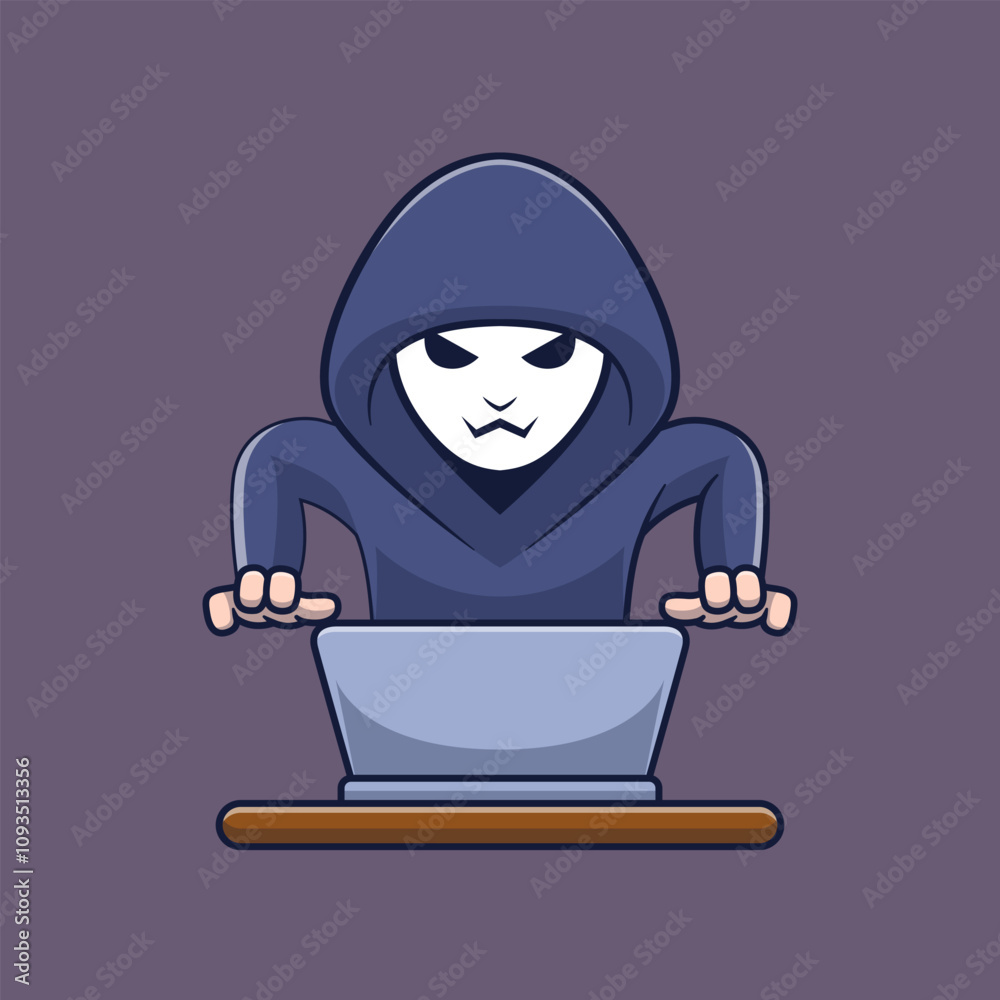 PrintHacker on the laptop cartoon icon illustration PrintHacker on the laptop cartoon icon illustration