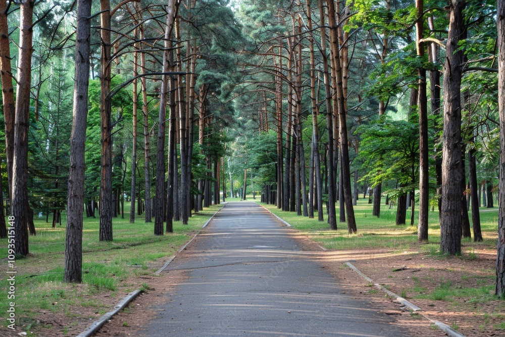 Fototapeta premium A scenic path surrounded by nature, suitable for outdoor photography and travel editorial use