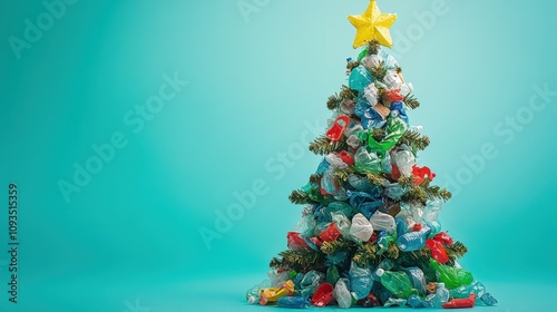 A Creative Plastic Waste Christmas Tree Emphasizing Environmental Awareness
