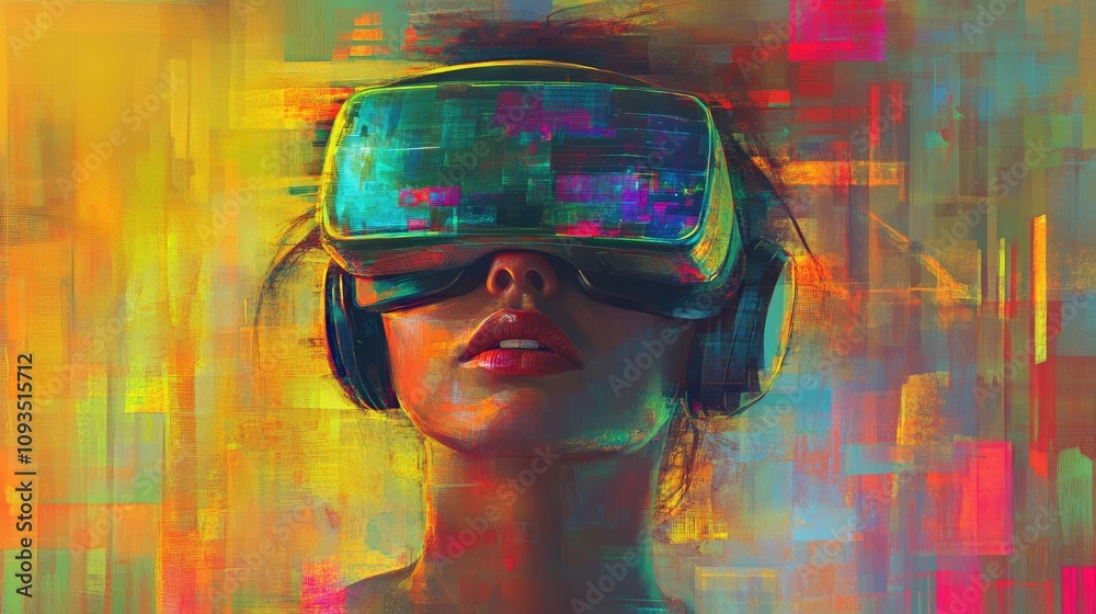 Abstract Painting of a Woman in Virtual Reality Headset Abstract Painting of a Woman in Virtual Reality Headset