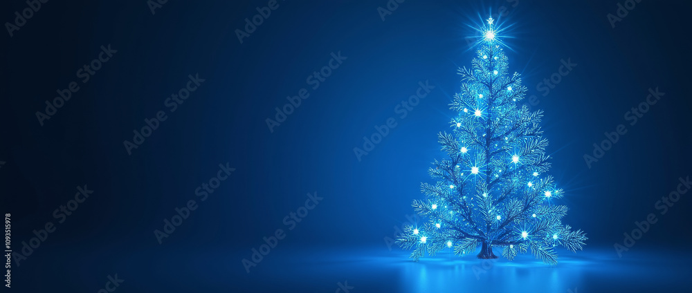 Christmas Blue Tree with Blue Light on the Left Side of the Image Christmas Blue Tree with Blue Light on the Left Side of the Image