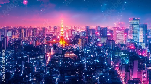 8-bit cityscape: neon-lit Tokyo