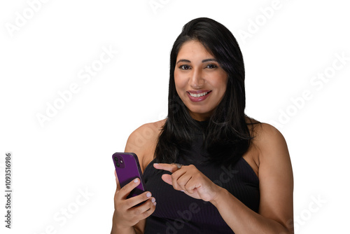 womanwoman using mobile phone, smiling brunette woman with phone photo