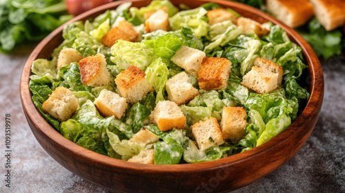 Wallpaper Mural Fresh Caesar Salad with Croutons in a Wooden Bowl Torontodigital.ca