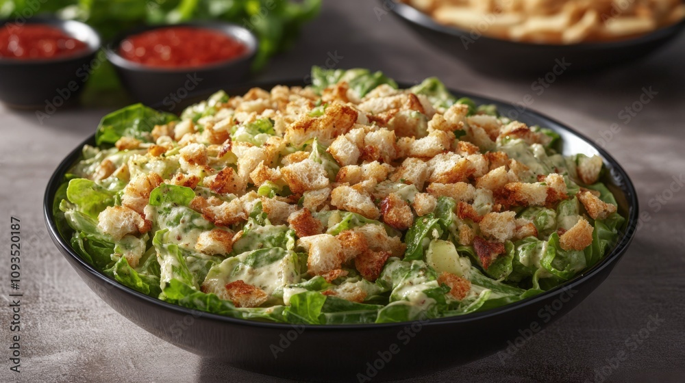 Fresh Salad with Creamy Dressing and Croutons in a Bowl Fresh Salad with Creamy Dressing and Croutons in a Bowl