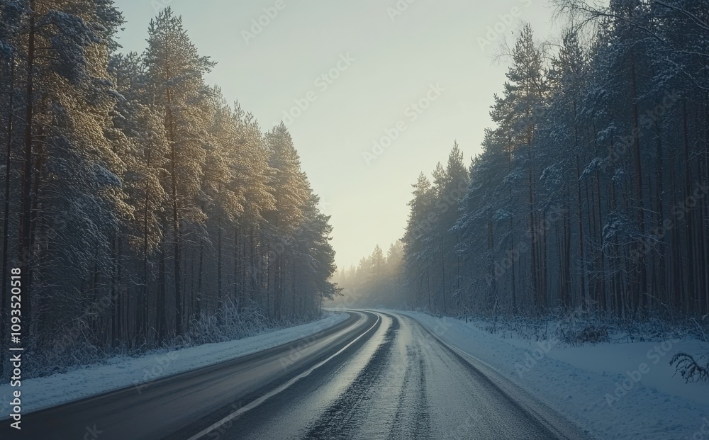 Driving along a snow-covered road in Finland, experiencing the chilly scenery of Lapland, within a European forest, on a city highway. Driving along a snow-covered road in Finland, experiencing the chilly scenery of Lapland, within a European forest, on a city highway.