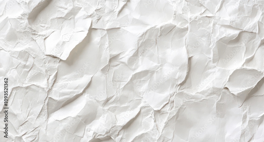 Crumpled white paper texture with detailed folds and shadows Crumpled white paper texture with detailed folds and shadows