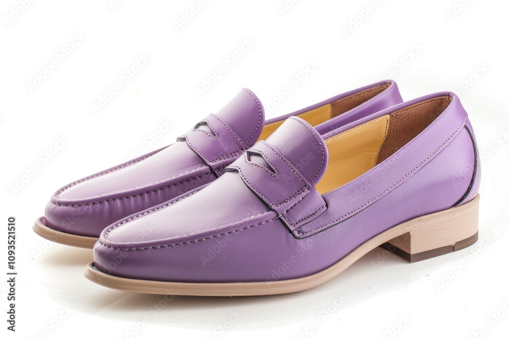 A pair of purple shoes placed on a white surface, great for fashion and design illustrations A pair of purple shoes placed on a white surface, great for fashion and design illustrations