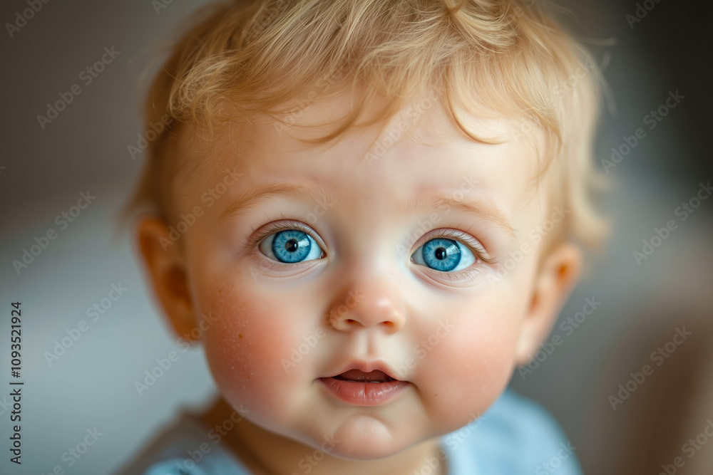 A small child with blue eyes looking at the camera A small child with blue eyes looking at the camera