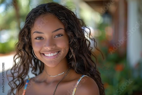 Smiling African American Teenager in Downtown Setting for Casual Portrait