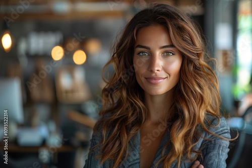 Happy Businesswoman Attorney Smiling in Office for Professional Headshot