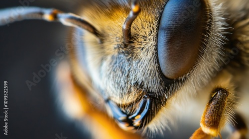 A close-up view of a bee's face, highlighting its features photo