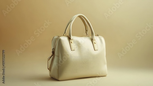 Elegant Cream Handbag with Gold Accents Displayed Against a Soft, Gradient Background for Fashion and Accessory Photography Needs