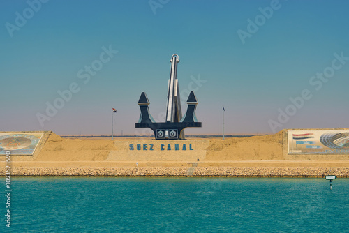 Canvastavla anchor shaped monument of the suez canal at sunrise in 2024