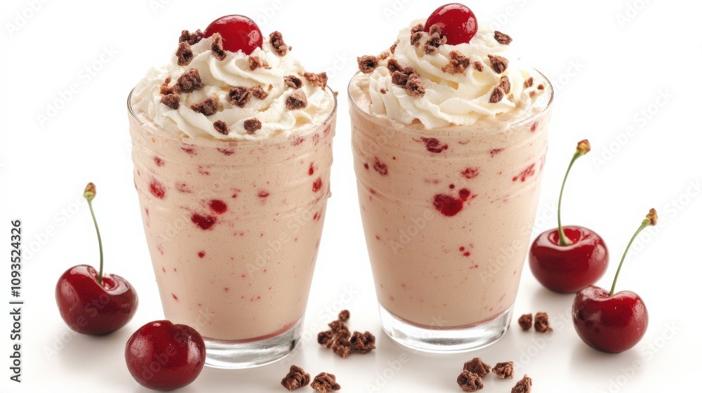 Delicious Cherry Ice Cream Shakes with Whipped Cream and Chocolate Crunch Delicious Cherry Ice Cream Shakes with Whipped Cream and Chocolate Crunch