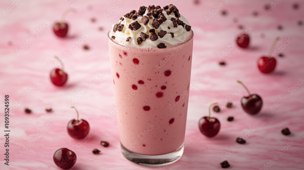 Delicious Cherry Milkshake with Whipped Cream and Chocolate Crumbles Delicious Cherry Milkshake with Whipped Cream and Chocolate Crumbles