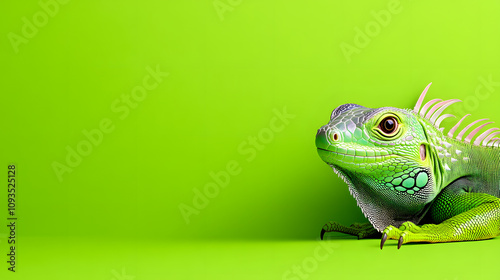 Vibrant Iguana Resting Peacefully Against a Lush Green Background in a Serene Natural Setting