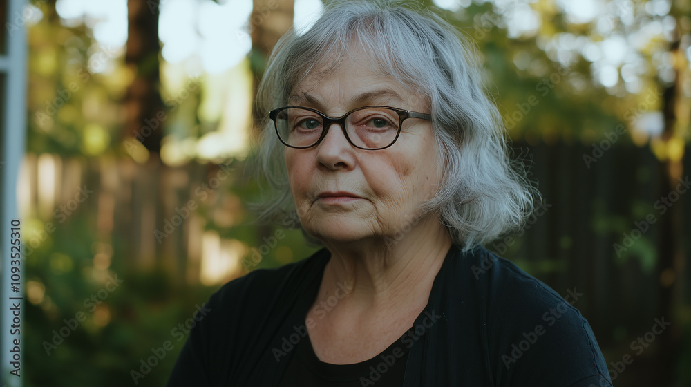 Older woman with thin flyaway gray hair sticking up in random directions appearing disheveled Older woman with thin flyaway gray hair sticking up in random directions appearing disheveled