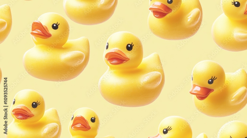 A group of bright yellow rubber ducks sitting together, great for bath time or as decoration A group of bright yellow rubber ducks sitting together, great for bath time or as decoration
