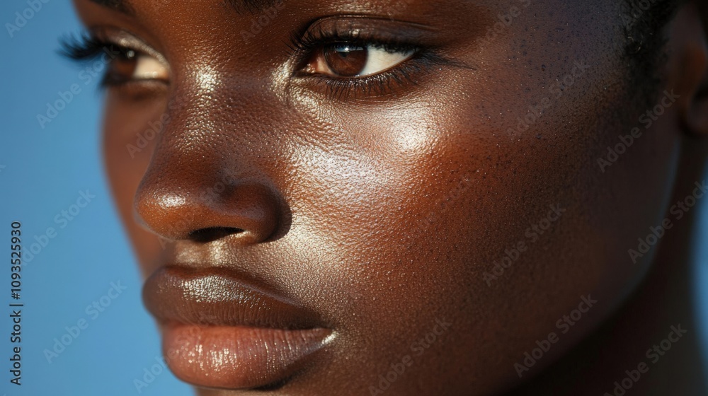 Close-Up of Glowing Dark Skin with Natural Beauty Highlights Close-Up of Glowing Dark Skin with Natural Beauty Highlights