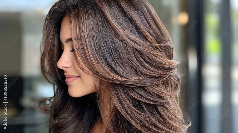 Chocolate brown long layers with subtle face-framing highlights soft and natural hairstyle Chocolate brown long layers with subtle face-framing highlights soft and natural hairstyle