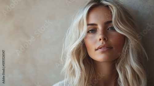 Creamy blonde voluminous boho waves with flyaways soft and romantic hairstyle