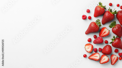 Fresh Strawberries with Raspberries on Transparent Background photo