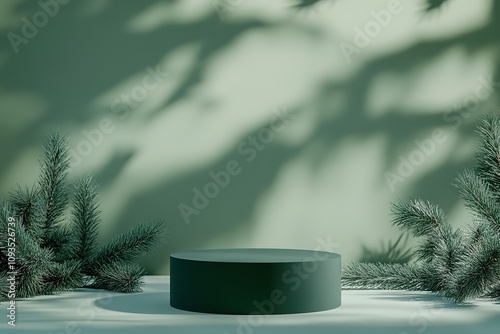 Minimalist stage with tree shadows, podium for product display