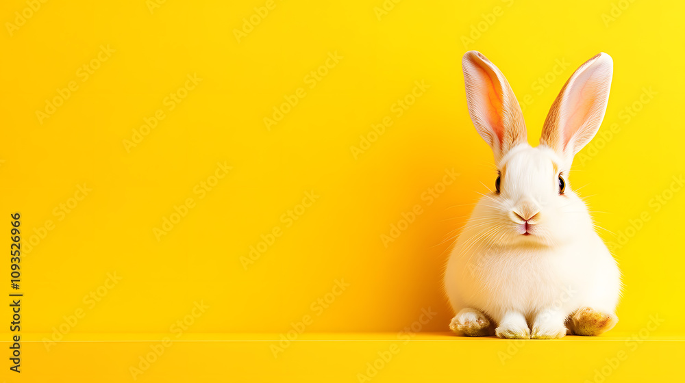 Obraz premium Bright and Cheerful Rabbit Enjoying a Sunny Afternoon With a Vibrant Yellow Backdrop