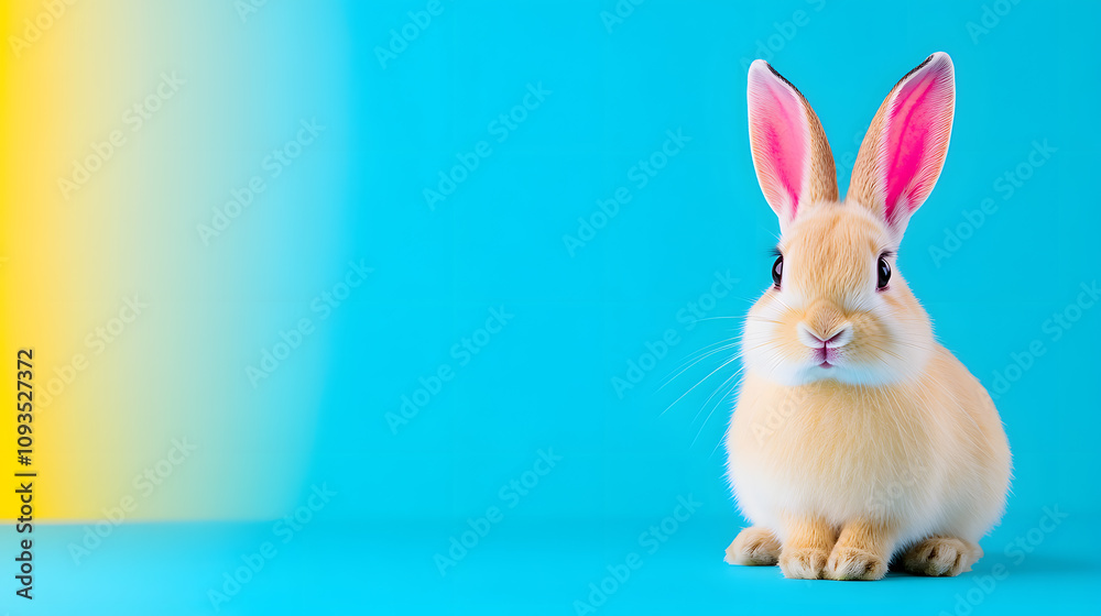 Soft Bunny Sits Gracefully Against a Vibrant Blue and Yellow Background Showcasing Nature's Beauty Soft Bunny Sits Gracefully Against a Vibrant Blue and Yellow Background Showcasing Nature's Beauty