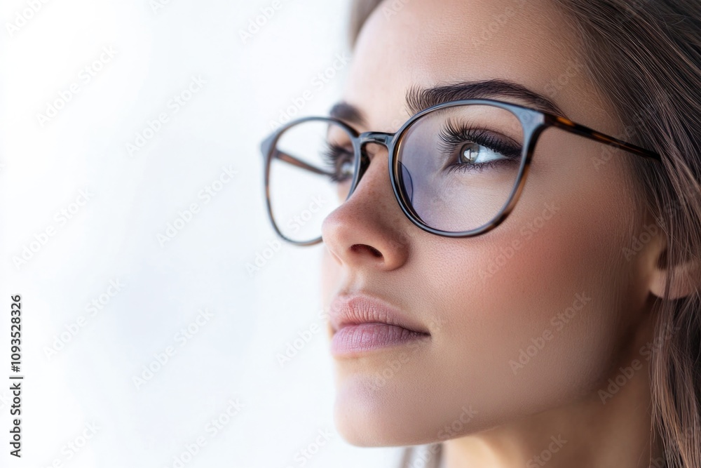 A close-up shot of a woman wearing glasses, focusing on the details A close-up shot of a woman wearing glasses, focusing on the details