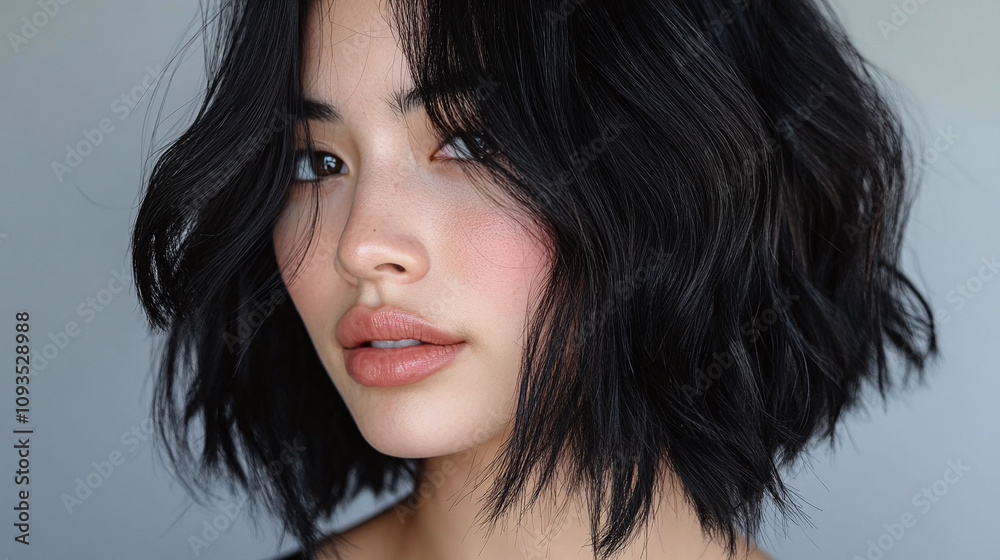 Jet Black Layered Lob with Tousled Texture Jet Black Layered Lob with Tousled Texture