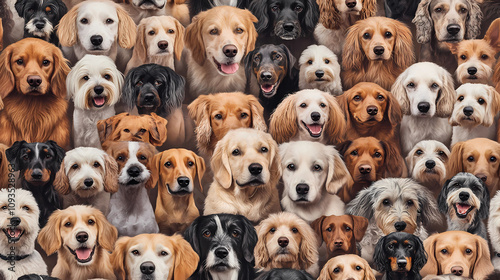 seamless pattern of dogs of different breeds, dogs texture, background