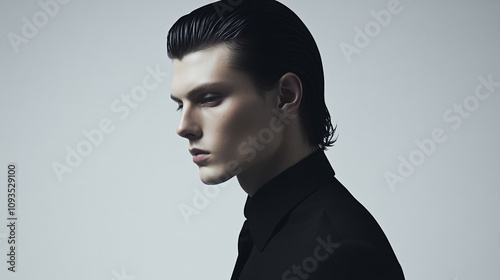 Raven black slicked-back undercut with a pompadour bold and edgy hairstyle photo