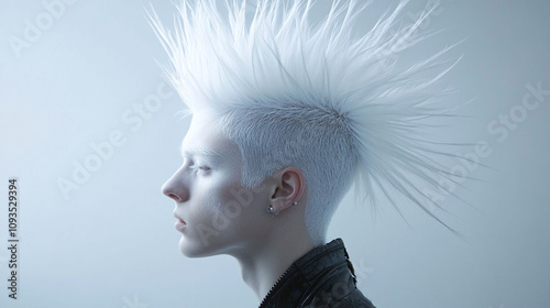 Spiky bleached punk rock mohawk in an icy white tone bold and edgy hairstyle photo