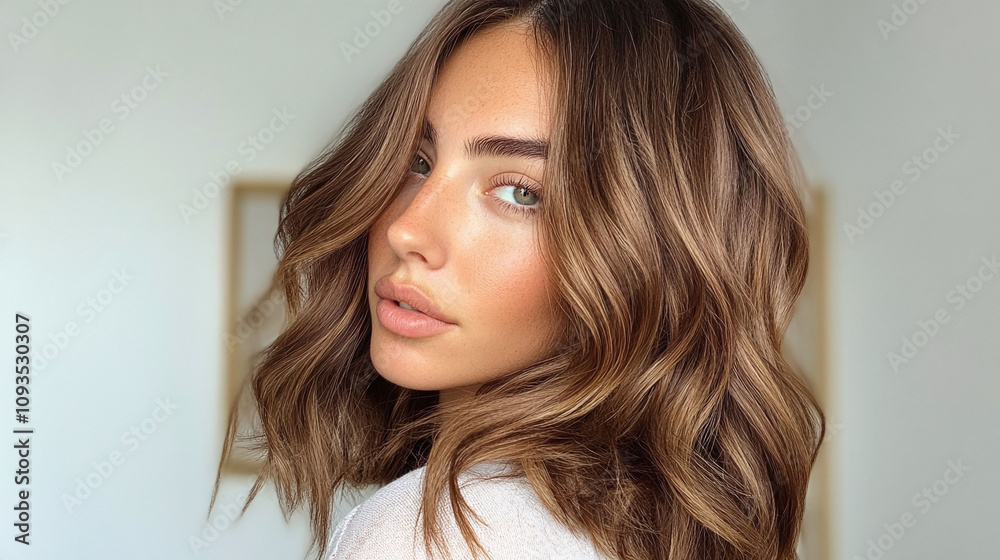 Warm Chestnut Brown Shoulder-Length Blowout Waves Warm Chestnut Brown Shoulder-Length Blowout Waves