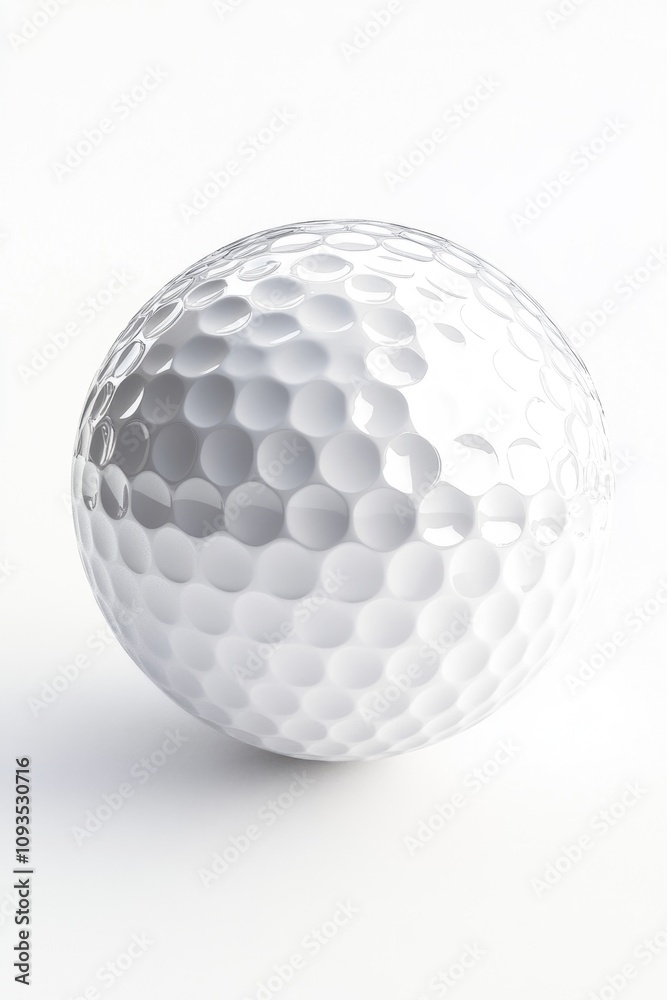 Close-up shot of a golf ball on a white surface, ideal for use in sports or product promotional materials Close-up shot of a golf ball on a white surface, ideal for use in sports or product promotional materials