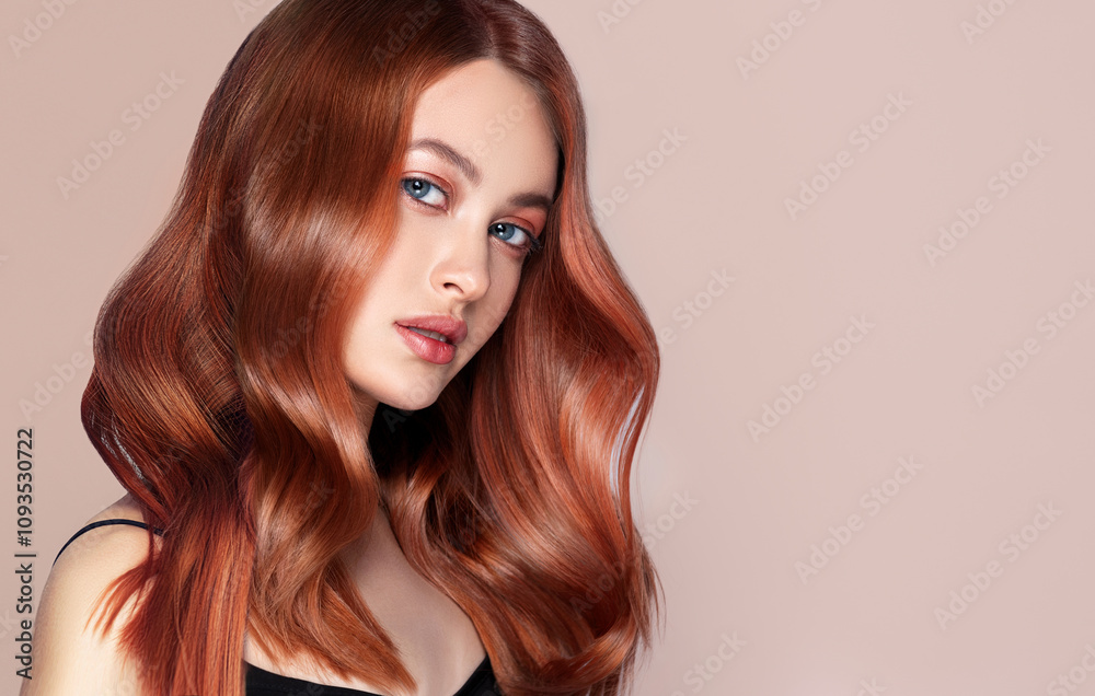 Beauty redhead girl with long and shiny wavy red hair . Beautiful woman model with curly hairstyle .
Beauty redhead girl with long and shiny wavy red hair . Beautiful woman model with curly hairstyle .