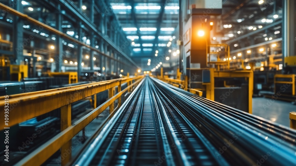 Industrial factory interior with metal conveyor belts. Industrial factory interior with metal conveyor belts.