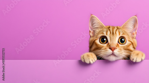 Curious Feline Observing Its Surroundings With Playful Wonder Against a Vibrant Background photo