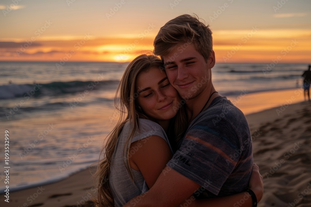 A romantic moment between two people on the beach, perfect for use in personal or professional projects A romantic moment between two people on the beach, perfect for use in personal or professional projects