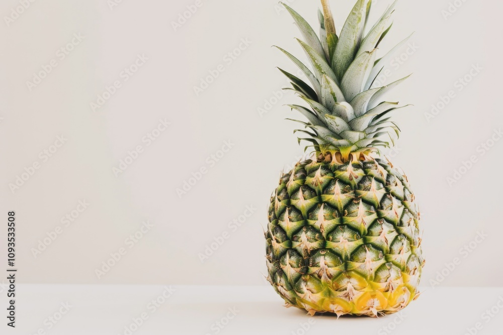 A fresh pineapple sitting on a clean white table A fresh pineapple sitting on a clean white table