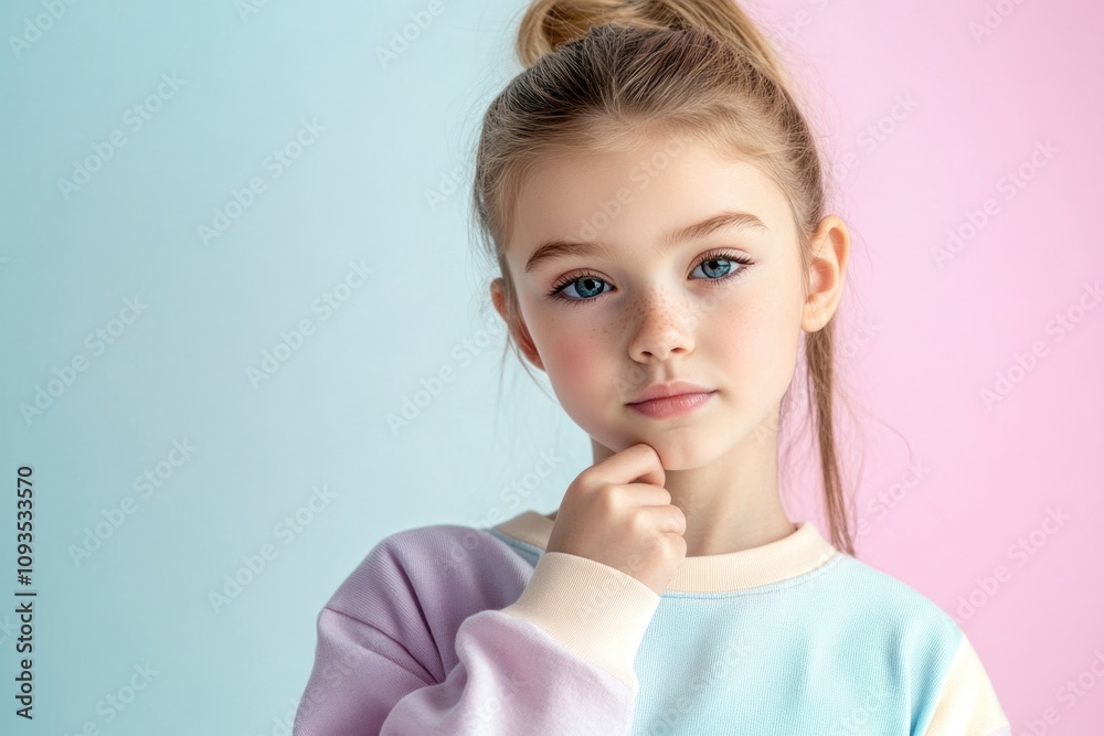 A young girl smiling and posing for a photo shoot A young girl smiling and posing for a photo shoot